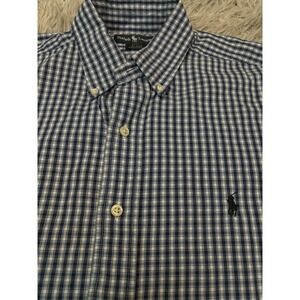 Ralph Lauren Blake Blue White Gingham Check Button Down Shirt Mens Size L Cotton